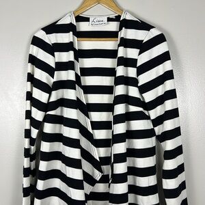 LINEA BY LOUIS DELL'OLIO Waterfall Open Drape Stripe Cardigan Size Small Black